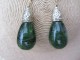 Vintage 1980s Long Green and Gold Tone Earrings in an Ornate Design Setting