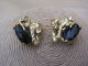 Vintage 1980s Black and Gold Tone Leopard Rhinestone Clip On Earrings