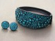 Blue Zircon Bracelet with a Black Metal Wrist Clasp and Matching Stud Earring Set