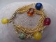 Italian Glass Bead and Crystal Gold Tone Charm Bracelet