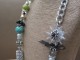 Long Necklace with Sequined Beads Crystals and Faux Pearls in a Silver Tone Setting