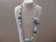 Long Necklace with Sequined Beads Crystals and Faux Pearls in a Silver Tone Setting