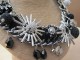 Outstanding Metal Linked Necklace Entwined with Black Velvet Silver Metallic Stars Crystal Balls and Beaded Baubles