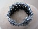 Elasticated Jet and Pewter Beaded Crystal Bracelet with Matching Glass Crystal Clip On Earrings