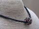 Fine Strand Jet Crystal Bead Necklace with a Multi-Coloured Crystal Encrusted Ball Pendant and Matching Ear Studs