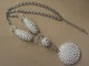 Long Faux Pearl and Clear Glass Crystal Pendant Necklace in a Silver Tone Setting