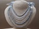 Pewter and Smoky Quartz Glass Crystal Bead Loop Style Necklace with Satin Ribbon Tie
