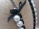 Long Faux Pearl Box Link Necklace Entwined with Corded Satin Ribbon