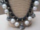 Long Faux Pearl Box Link Necklace Entwined with Corded Satin Ribbon