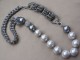 Grey Velvet Entwined Metal Chain Necklace with Large Shimmering Faux Pearls