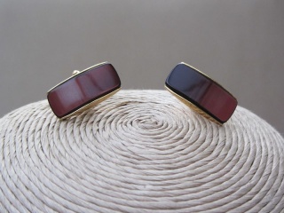 Vintage 1970s Dark Red Lucite Cufflinks in Gold Tone