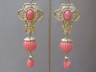 Vintage 1991 Faux Coral & Gold Tone Earrings by Jose Maria Barrera for AVON