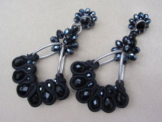 Black Velvet Entwined Crystal Bead Drop Earrings in a Brushed Silver Tone Setting