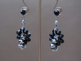 Silver and Black Crystal Facet Bead Earrings