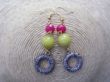 Purple Rhinestone Earrings with Pink and Lime Green Beads