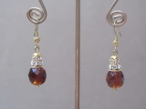 Amber Facet Bead Clear Rhinestone Earrings in Gold Tone