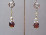 Amber Facet Crystal Ball and Clear Rhinestone Earrings in Gold Tone