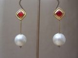 Vintage 1980s Red Enamel & Faux Pearl Drop Valentine Earrings