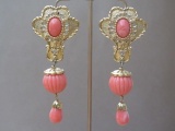 Vintage 1991 Faux Coral & Gold Tone Earrings by Jose Maria Barrera for AVON