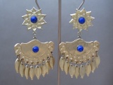 Vintage 1970s Egyptian Style Earrings with Blue Cabochons