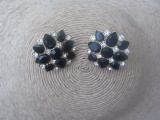 Vintage 1980s Jet and Clear Rhinestone Clip On Earrings signed MONET