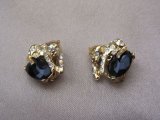 Vintage 1980s Black and Gold Tone Leopard Rhinestone Clip On Earrings