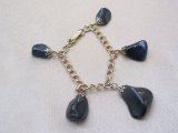 Vintage 1970s Jet Agate Charm Bracelet with a Gold Tone Link Chain and Clasp
