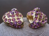 Vintage 1980s Huge Pink Rhinestone Clip On Earrings in Gold Tone
