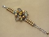 Crystal Flower Bracelet with Peach Faux Pearl Wrist Strap and Matching Drop Style Earrings