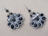 Grey Velvet Entwined Crystal Bead Earrings in a Silver Tone Setting