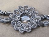 Long Grey Velvet Entwined Necklace with Circular Crystal Bead Side Pendant