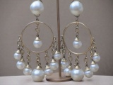 Vintage 1980s Faux Pearl Charm Braclet Set with Matching Earrings in Antique Gold Tone