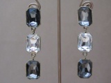 Long Cut Crystal Earrings with Matching Crystal and Rhinestone Curb Chain Bracelet