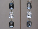 Long Cut Crystal Earrings with Matching Crystal and Rhinestone Curb Chain Bracelet