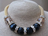 Gold Tone Mesh Collar with Large Rhinestone Speckled Baubles and Matching Bracelet