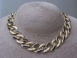 Vintage 1980s Gold Tone and Black Enamel Necklace and Bracelet Set