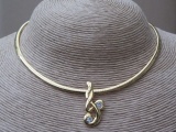 Vintage 1980s Gold Tone Clear Rhinestone Pendant Necklace