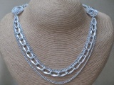 Vintage 1970s Silver Tone Loop Chain Necklace with Swirl Pendants