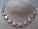 Vintage 1980s Gold Tone Stars and Rhinestones Necklace