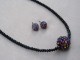 Fine Strand Jet Crystal Bead Necklace with a Multi-Coloured Crystal Encrusted Ball Pendant and Matching Ear Studs