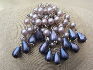 Vintage 1960s Purple Cascade Style Faux Pearl Brooch