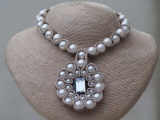 Milky Coffee Coloured Velvet Necklace with Shimmering Faux Pearls Entwined
